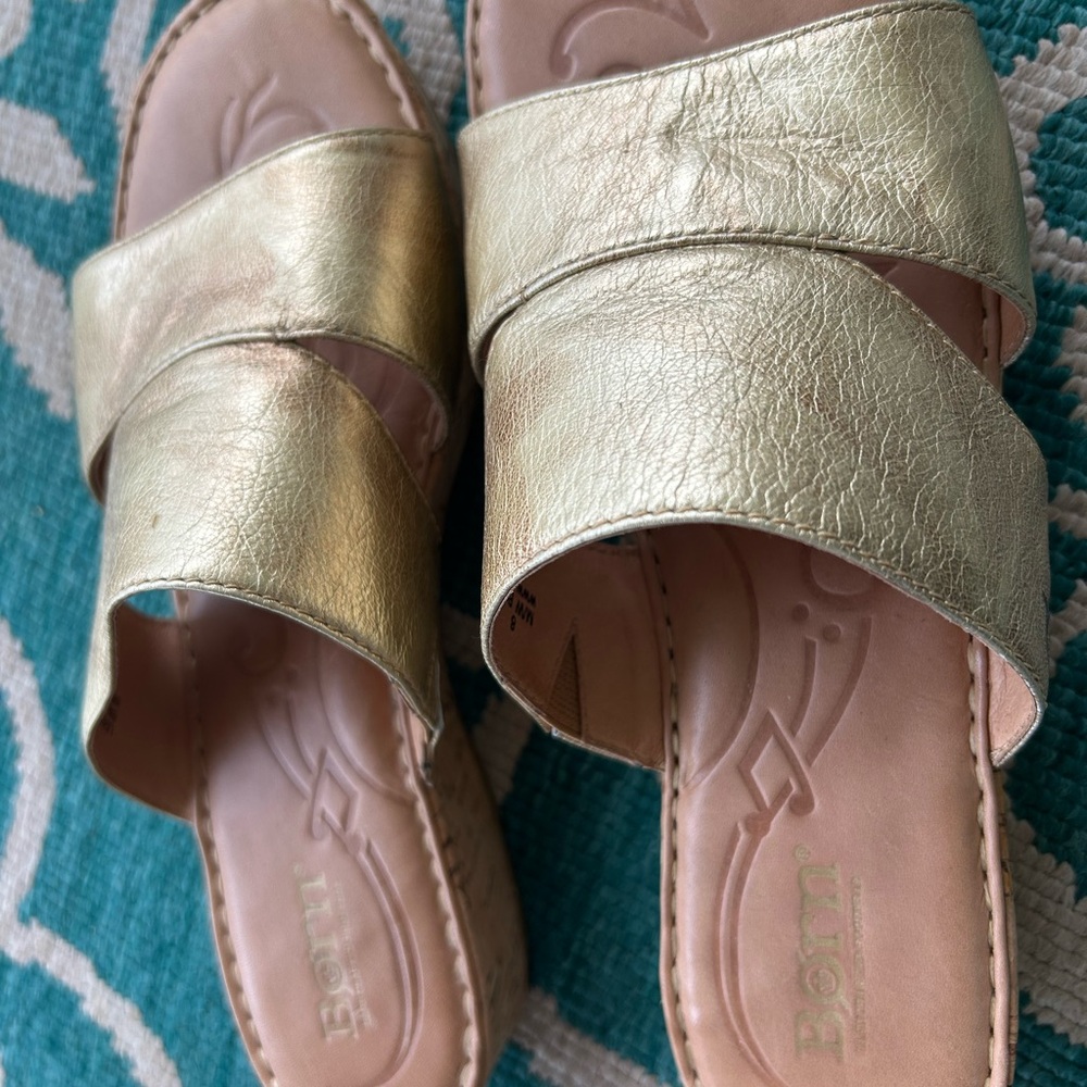 Born Women's Gold Slide Sandals - Picture 4 of 5